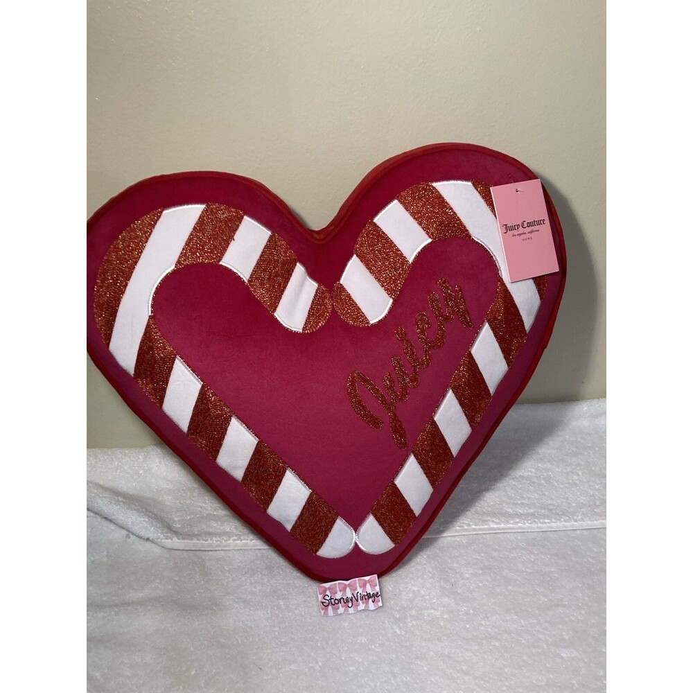 Juicy Couture Decorative Pillow Pink Heart 20” X 18” Candy Cane Valentines Xmas - Picture 8 of 16